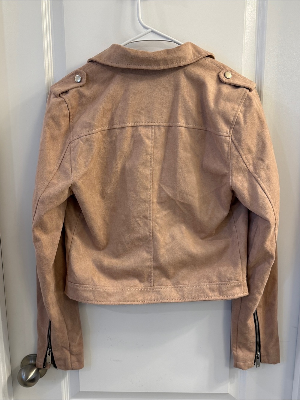 rue21 Womens Faux Suede Moto Jacket Blush Pink Crop Biker Motorcycle Medium Zip - Picture 4 of 16